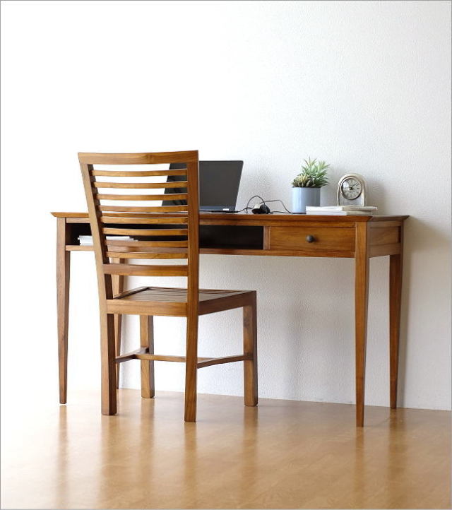 机 デスク パソコンデスク 木製 チーク 無垢 天然木 シンプル おしゃれ
