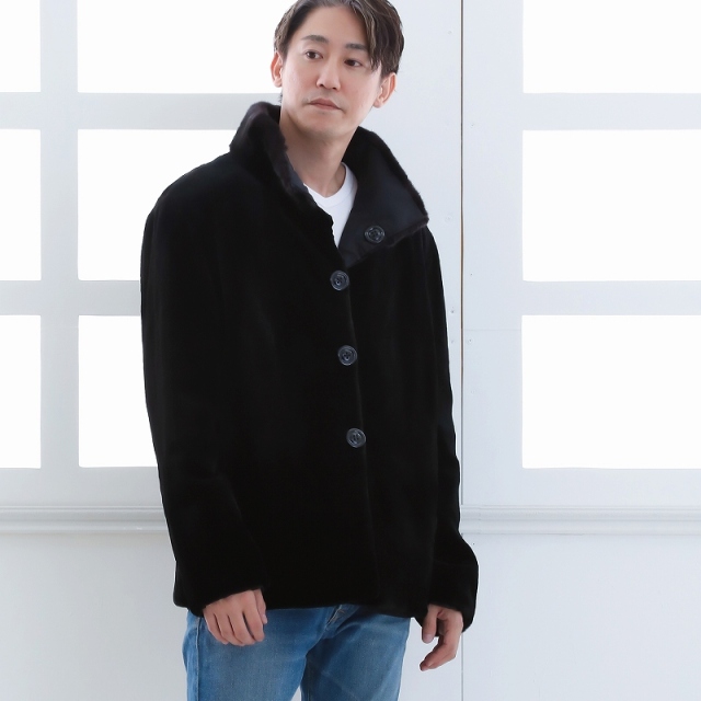 毛皮コート メンズ ミンク ファーコート シルク リバーシブルファー