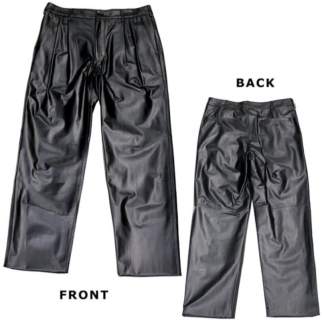 牛革 レザーパンツ ツータックタイプ メンズ ブラック M/L/LL/3L/4L/5L