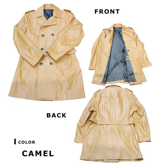 ラム革 トレンチコート メンズ ブラック/ブラウン/キャメル M/L/LL/3L