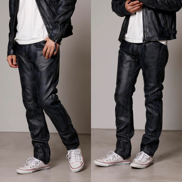 Mo-Laws ラム革 ダメージカラー スキニーパンツ メンズ ダメージ