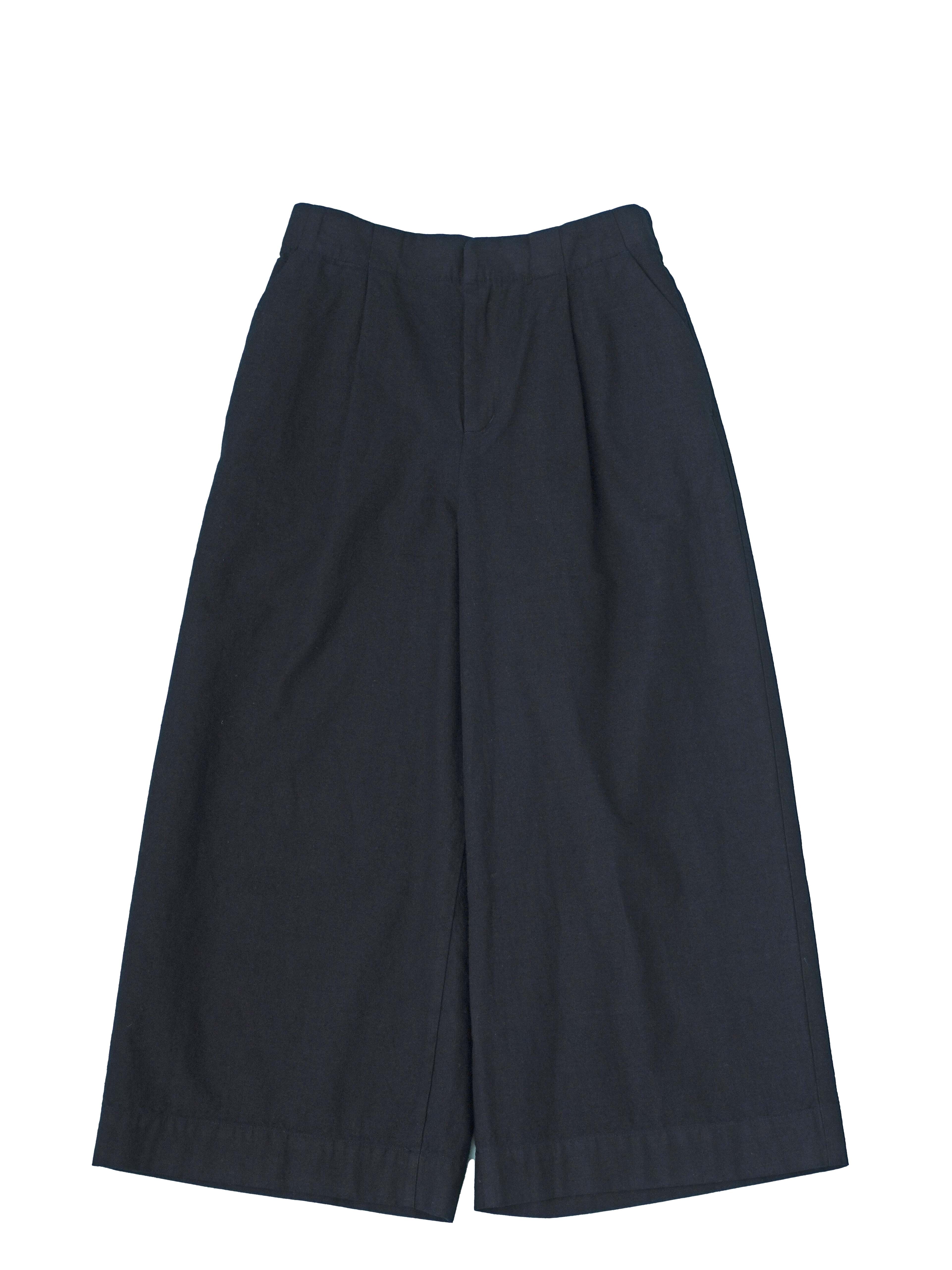 16／-インディゴ平織タックパンツ