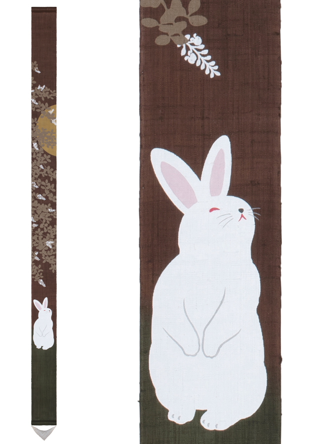 手染め麻細タペストリー「萩に兎」 [京都洛柿庵オンラインショップ]