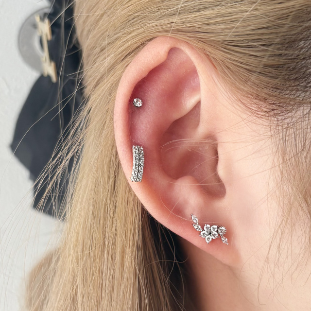 14G 16G ］リングピアスのような新デザイン 2連キュービック カーブ