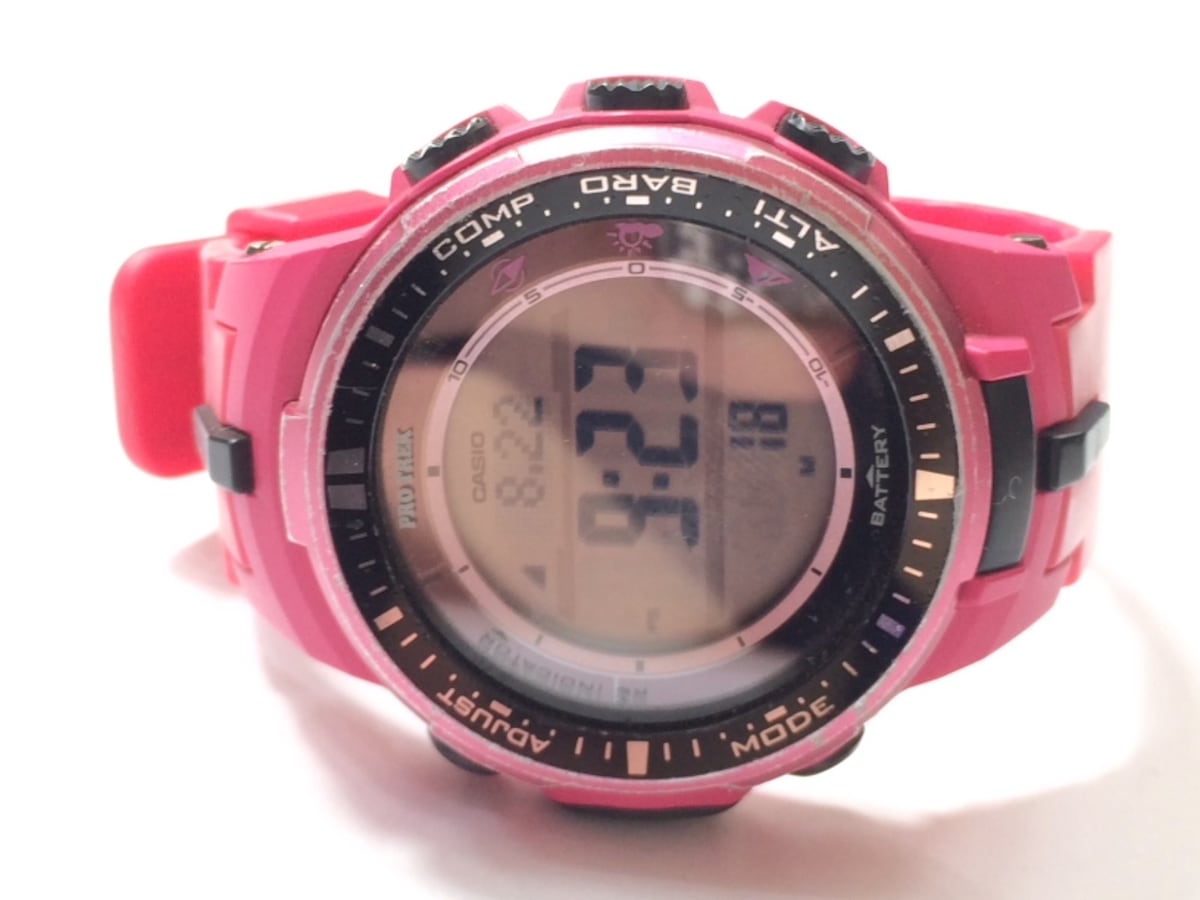 カシオ 腕時計 プロトレック PRW-3000 メンズ ラバーベルト ピンク