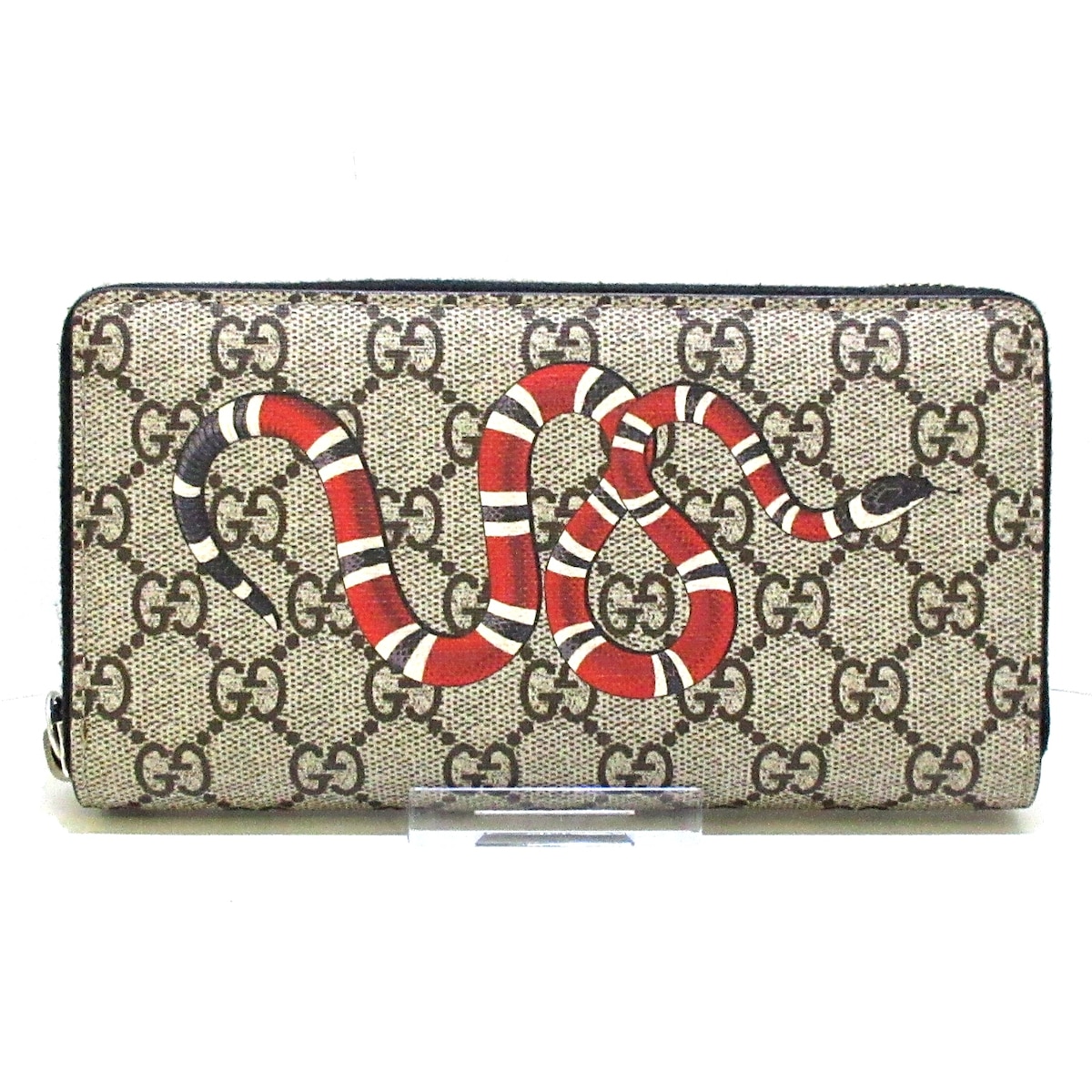 グッチ/長財布/スネークプリント GGスプリームキャンバス ジップ