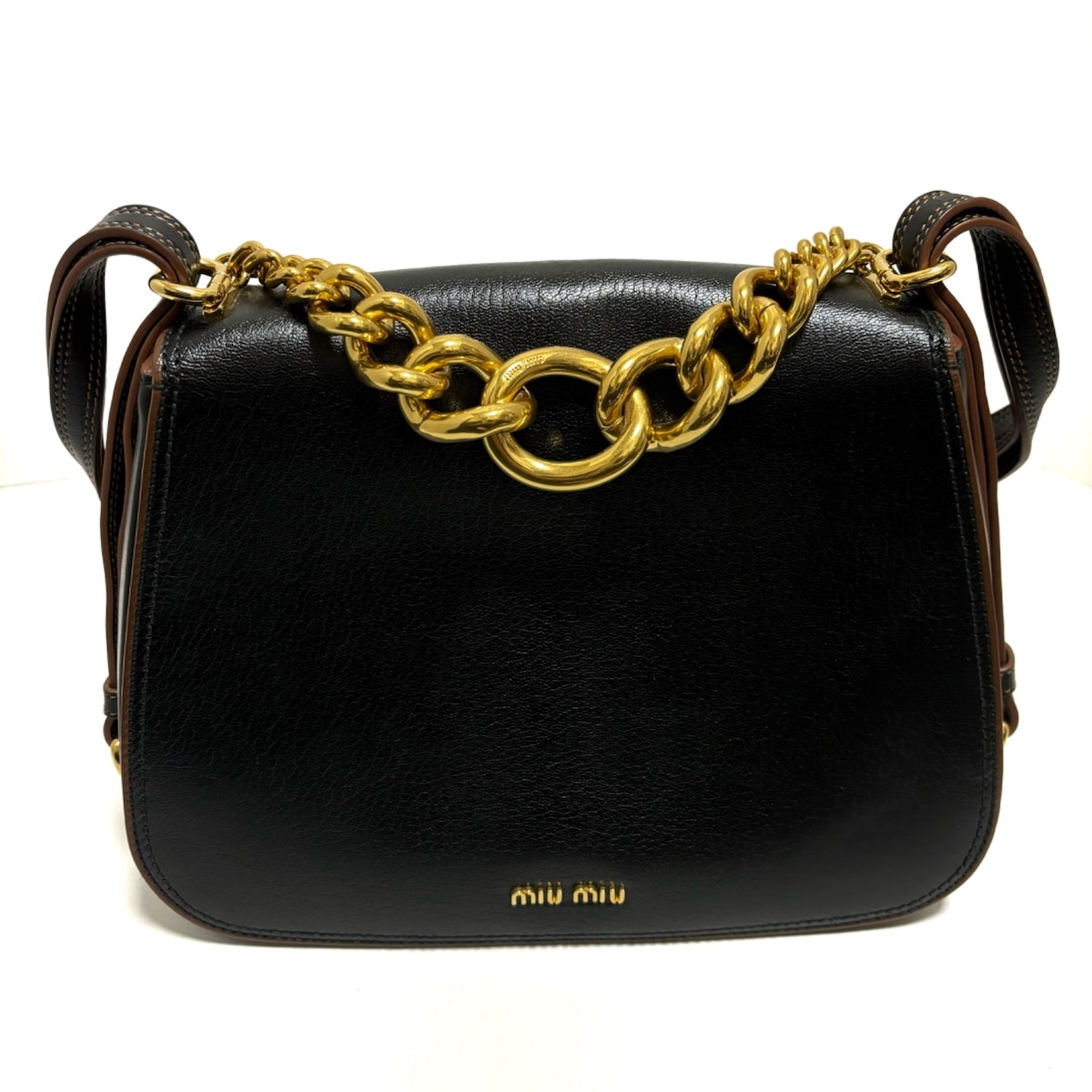 ミュウミュウ/ショルダーバッグ/ダリア/黒×ブラウン/ゴートスキン