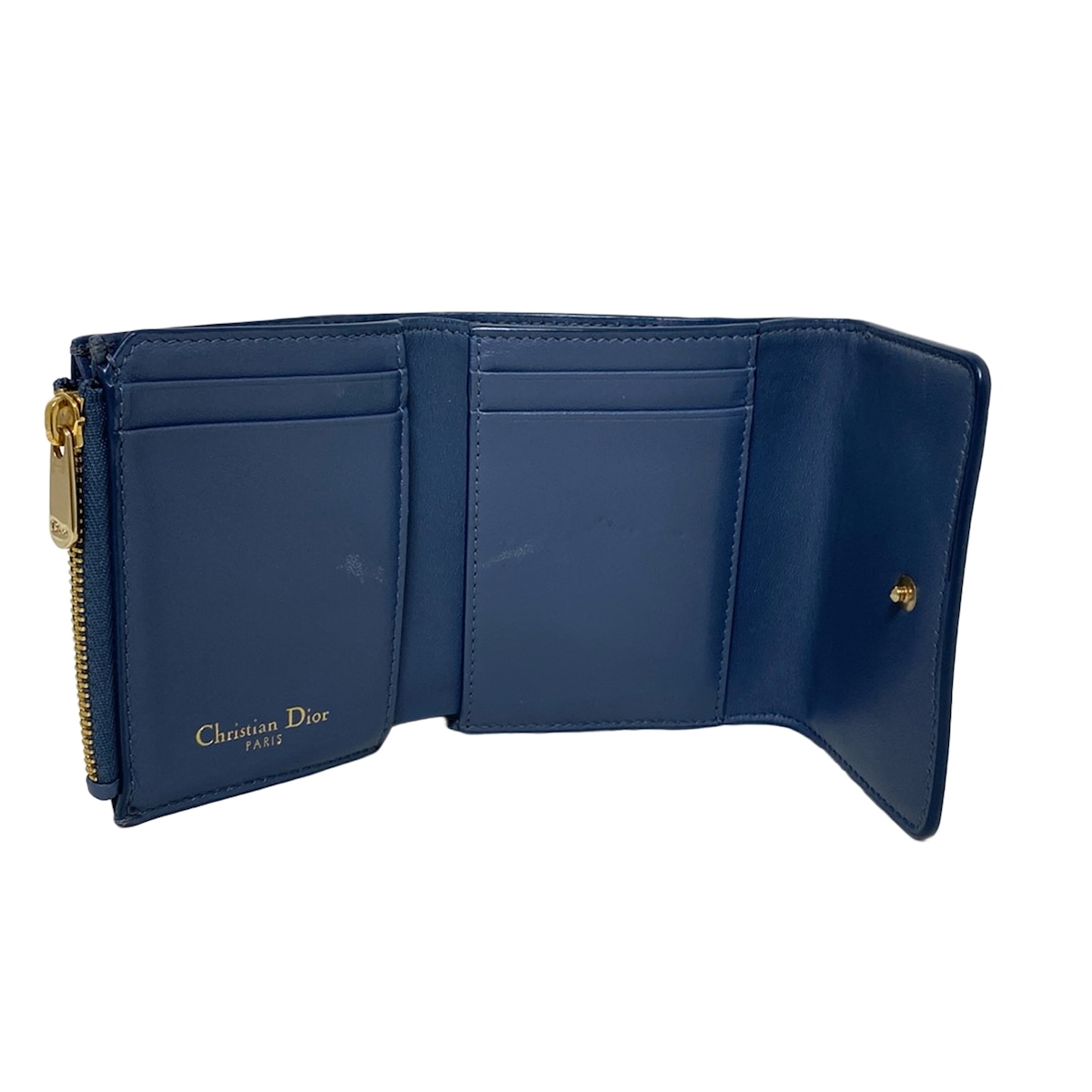 ディオール/クリスチャンディオール 3つ折り財布 ネイビー レザー