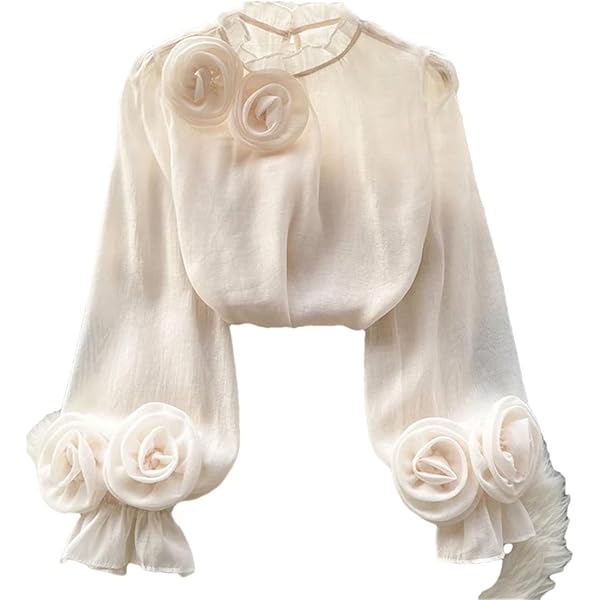 Inzegao Women Sheer Chiffon Long Sleeve Shirts Ruffle Bubble