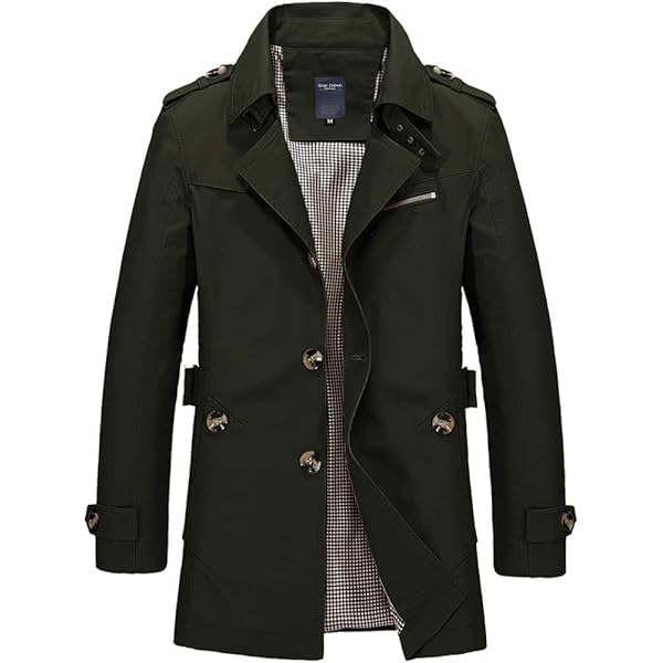 WSLCN Mens Casual Lightweight Jacket Short Trench Coat Turn Down