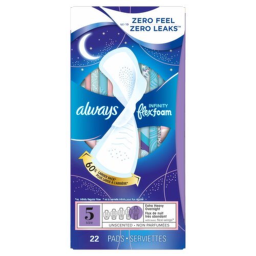 Always Infinity with FlexFoam Pads, Size 5, Extra Heavy Overnight