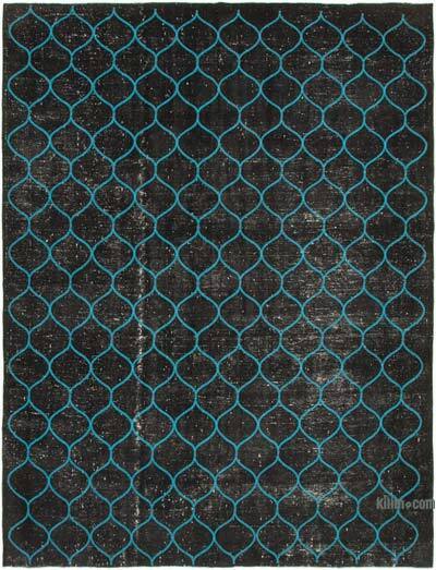 Blue Embroidered Over-dyed Turkish Vintage Rug - 8' 9