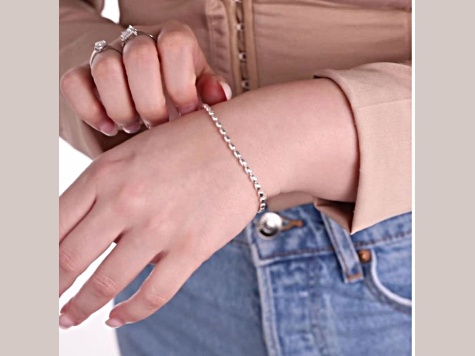 Sterling Silver 3MM Italian Oval Bead Ball Strand Chain Bracelet