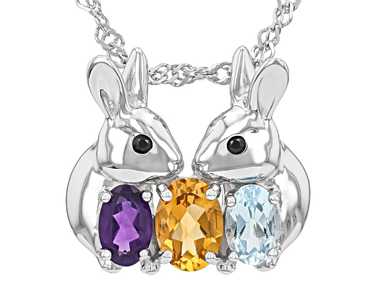 Sky Blue Topaz Rhodium Over Sterling Silver Bunny Pendant With