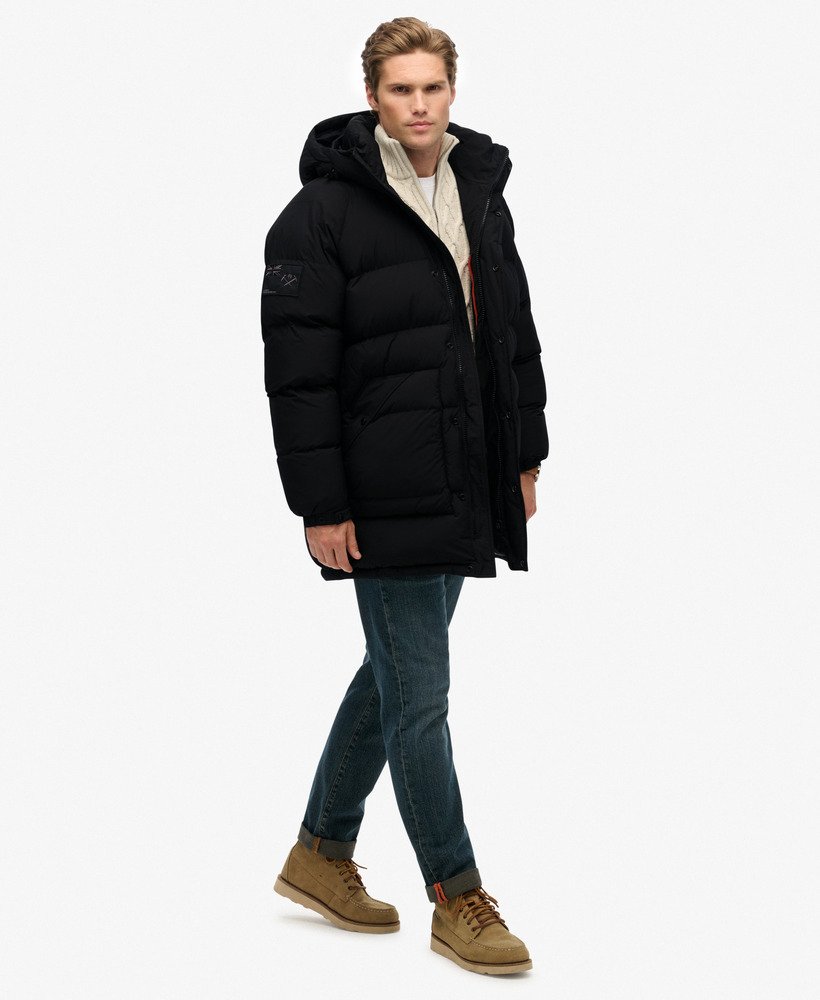 mens XPD Longline Baffle Parka Jacket in JET BLACK | Superdry UK