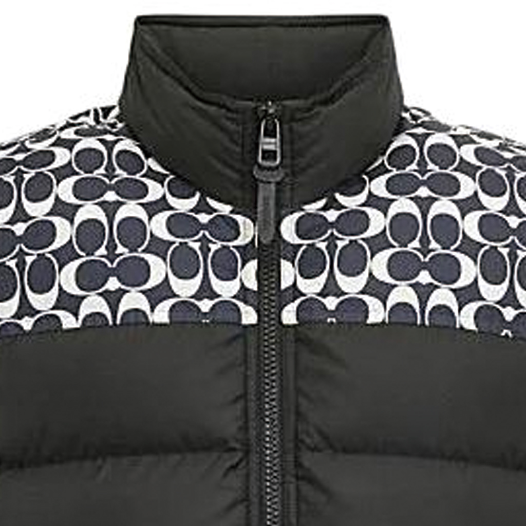 COACH SS24 ブラック パッチワーク スタンドカラーノースリーブダウン