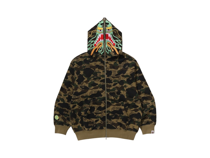 BAPE x CLOT Camo Shark Full Zip Hoodie Olive Men's - FW24 - US