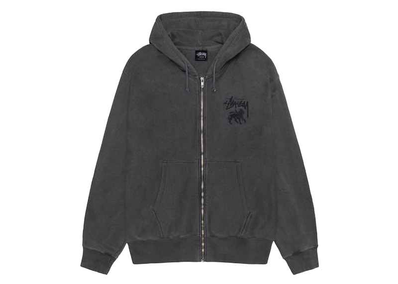 Stussy Rasta Lion Zip Pigment Dyed Hoodie Black Men's - FW24 - US