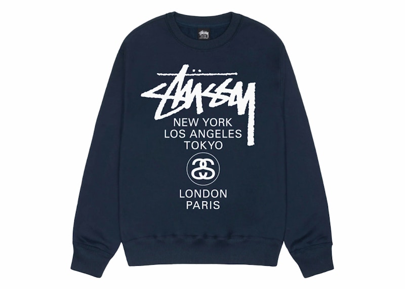 Stussy World Tour Crewneck Navy Men's - SS24 - US