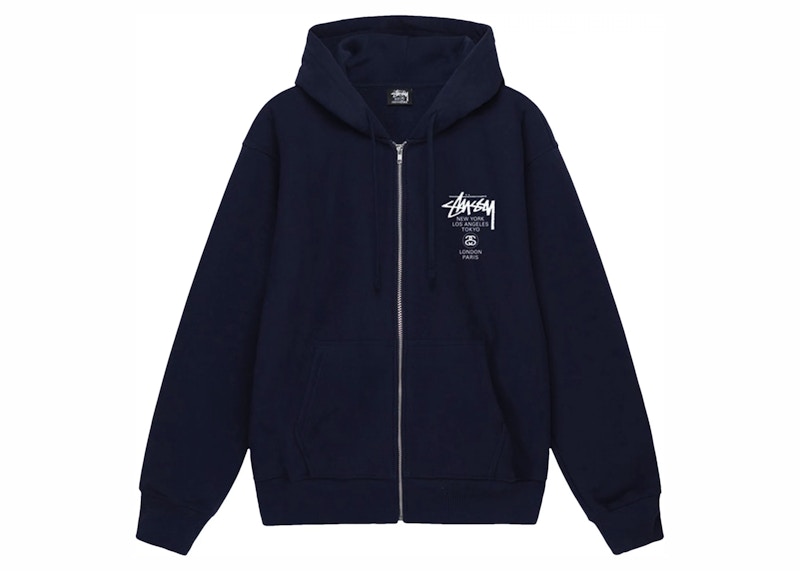 Stussy World Tour Zip Hoodie Navy Men's - US
