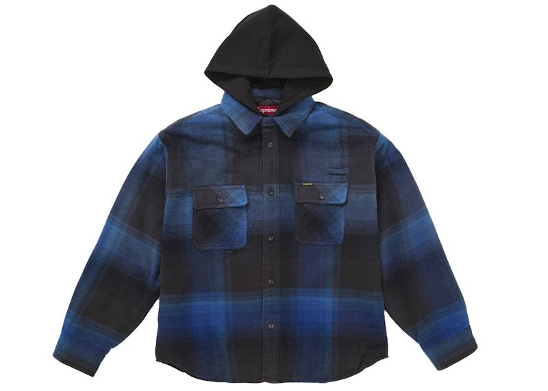 Supreme Quilted Lined Hooded Flannel Shirt Blue Plaid Men's - SS25