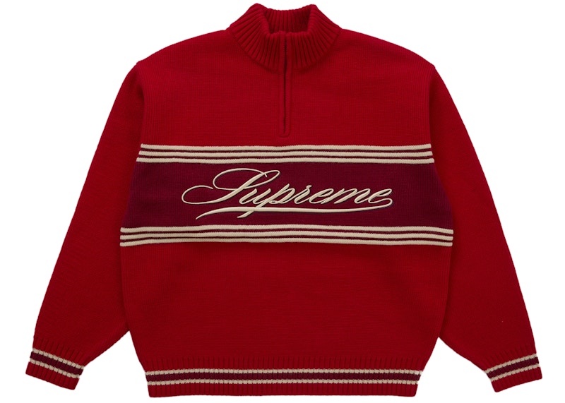 Supreme Script Stripe Half Zip Sweater Red Men's - FW25 - US