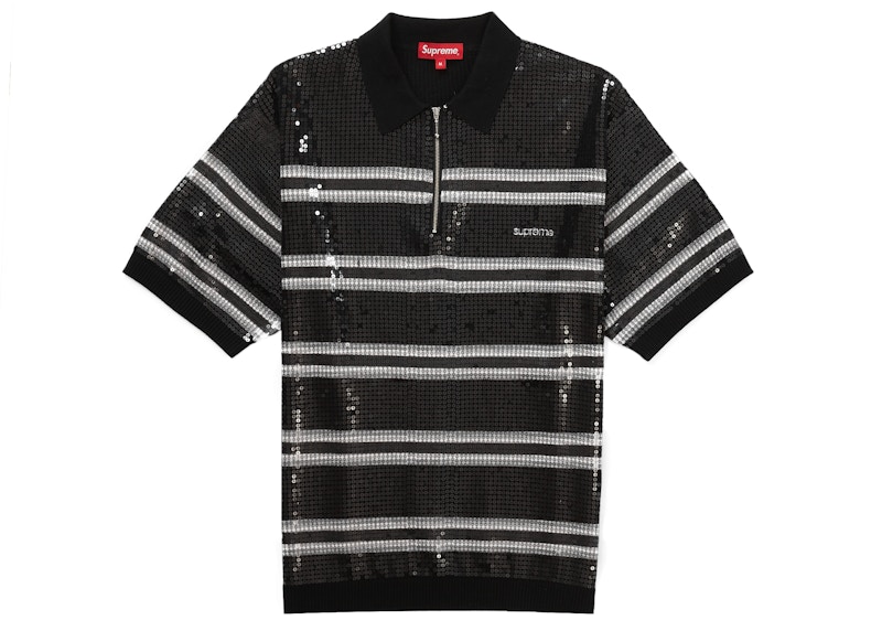 Supreme Sequin Stripe Zip Polo Black Men's - SS23 - US