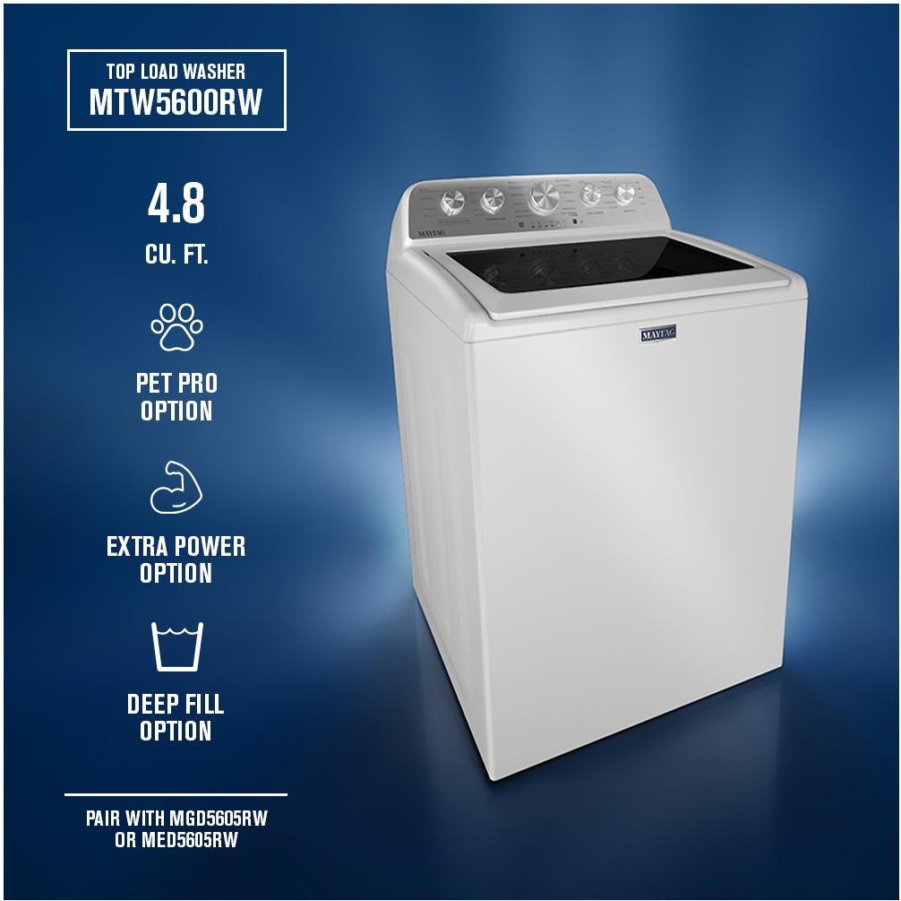 Maytag MTW5600RW 4.8 Cu. Ft Top Load Washer White | Plesser's