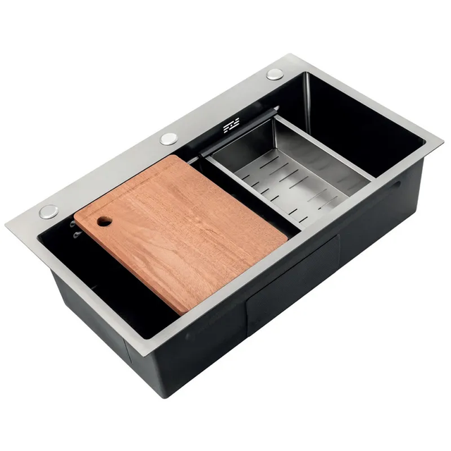 Кухонная мойка Zerix ZH6845-SET-05 NANO-BLACK (3.0/0.8) с нерж