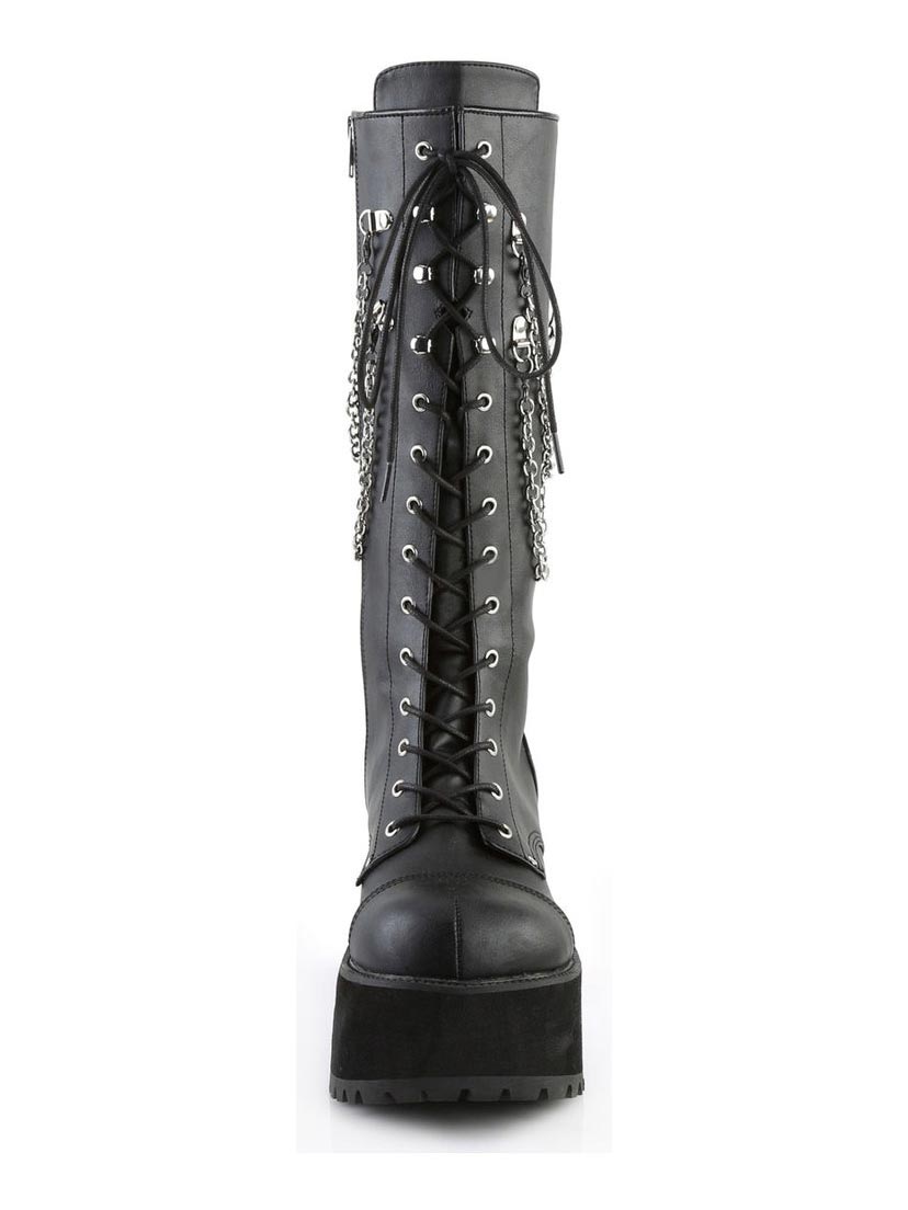 Ranger-303 Black Platform Boots with Chains | 3 Inch Heel