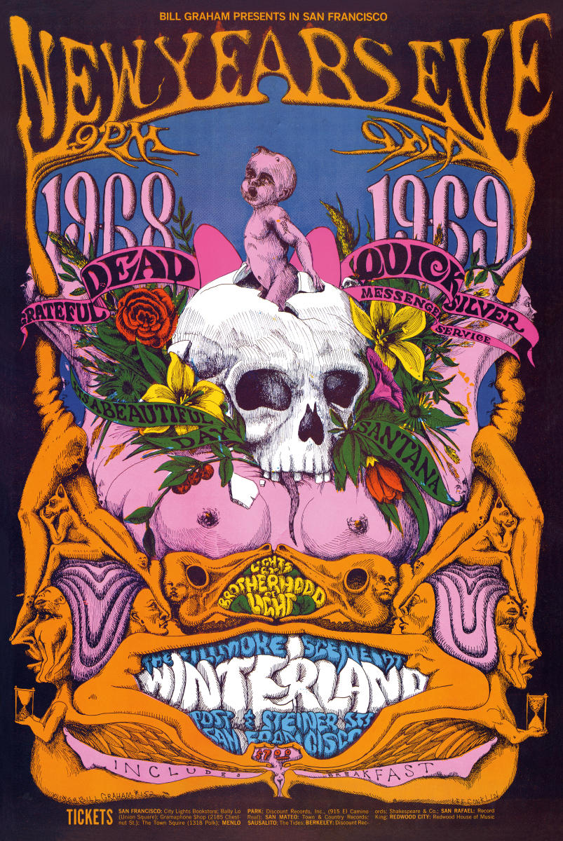 Grateful Dead Vintage Concert Poster from Winterland, Dec 31, 1968