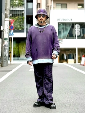Needlesのスウェット（パープル系）を使った人気ファッション