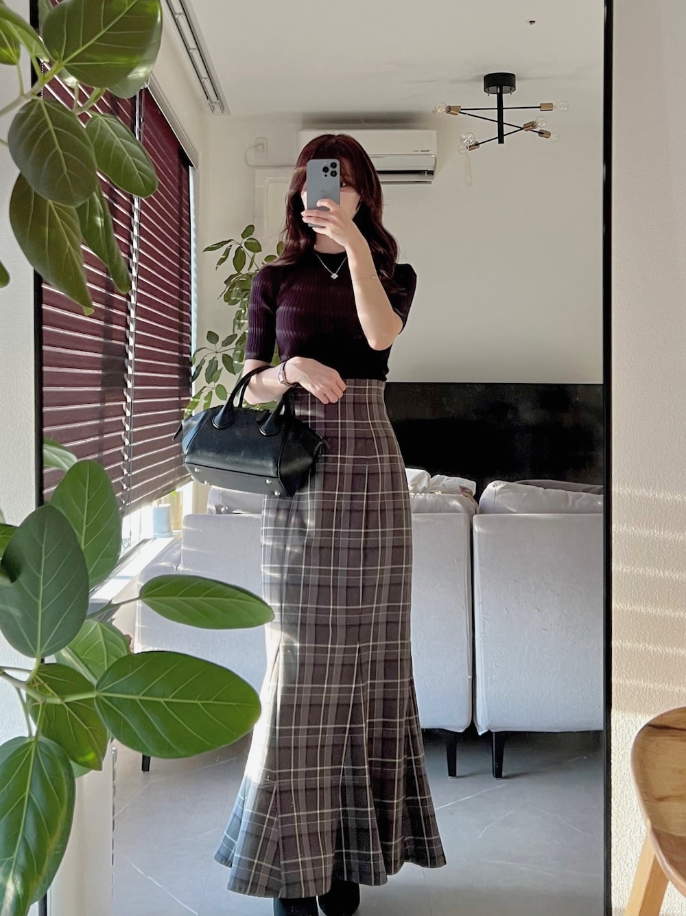 ハイウエストタイトヘムフレアチェックスカートを使った人気