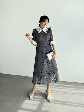 LEJA】花柄レースカラースパンコール刺繍Aラインフレアドレス