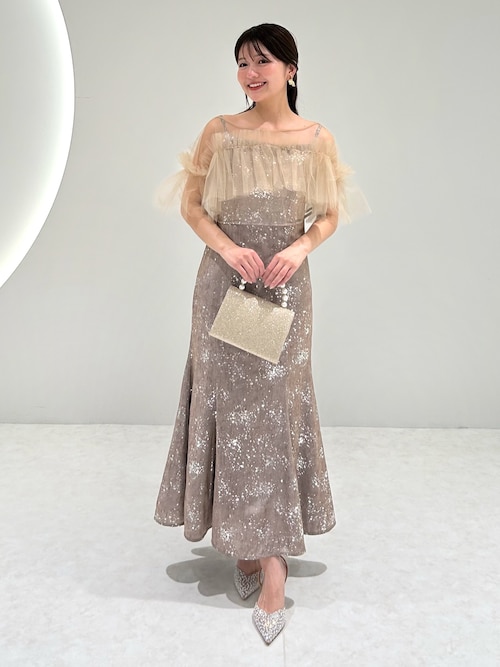 セール】【LEJA】チュールフリルボレロペイントマーメイドドレス