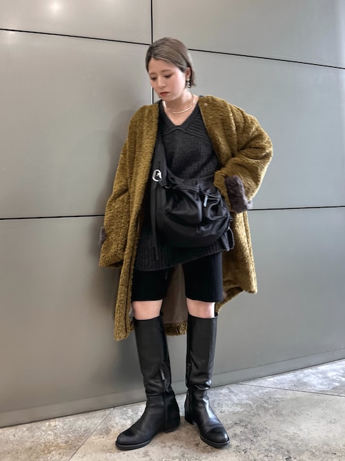 Color belt teddy ボアコート（ノーカラーコート）｜Ezick（エジック