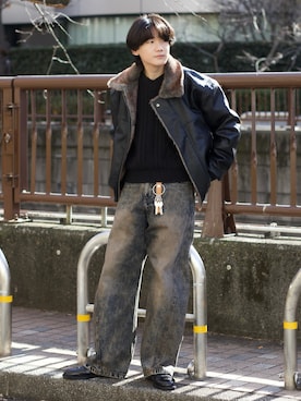 leather/fur faux reversible flight jacket / フェイクレザーファー