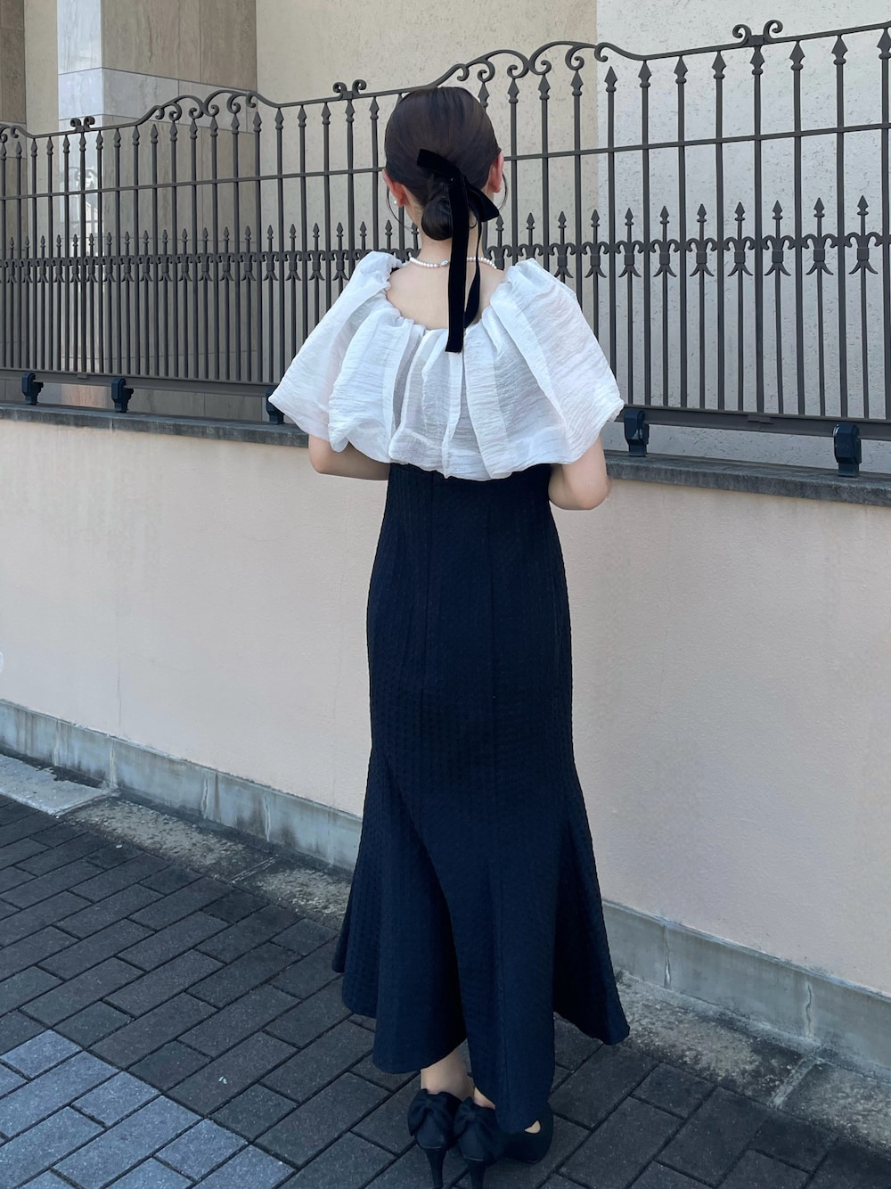 LEJA】2WAYオフショルダーパフスリーブバリエマーメイドワンピース