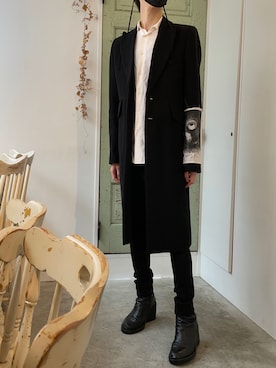 Ann DEMEULEMEESTERのチェスターコートを使ったメンズ人気ファッション