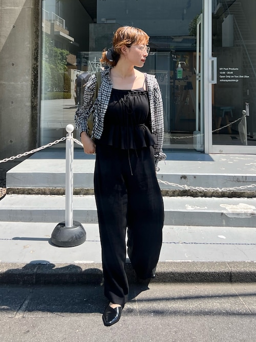 セール】【低身長サイズ/2サイズ展開/無地&チェック】ペプラムキャミ