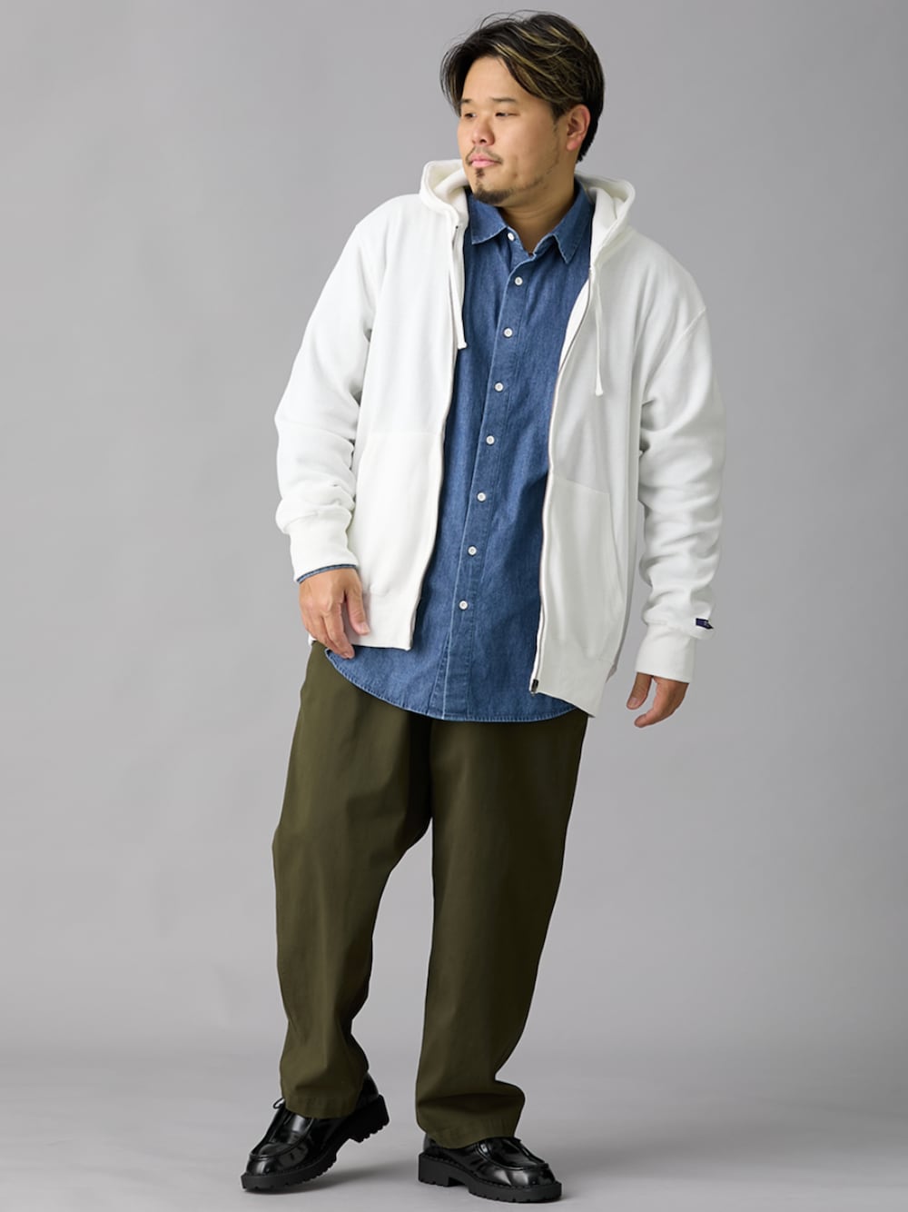 パーカー（ホワイト系）を使った「ぽっちゃり」のメンズ人気