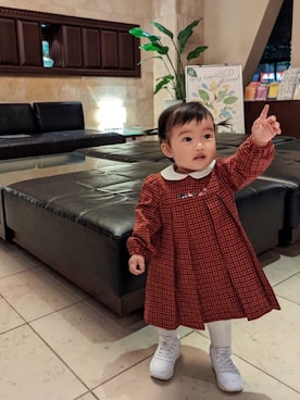 familiar ファミリア 赤 ワンピース チェック 【90】女の子 長袖