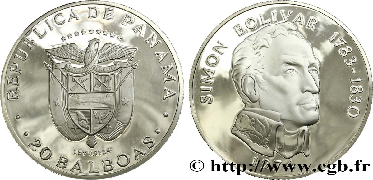 PANAMA 20 Balboas Simon Bolivar 1974 fwo_365479 World coins