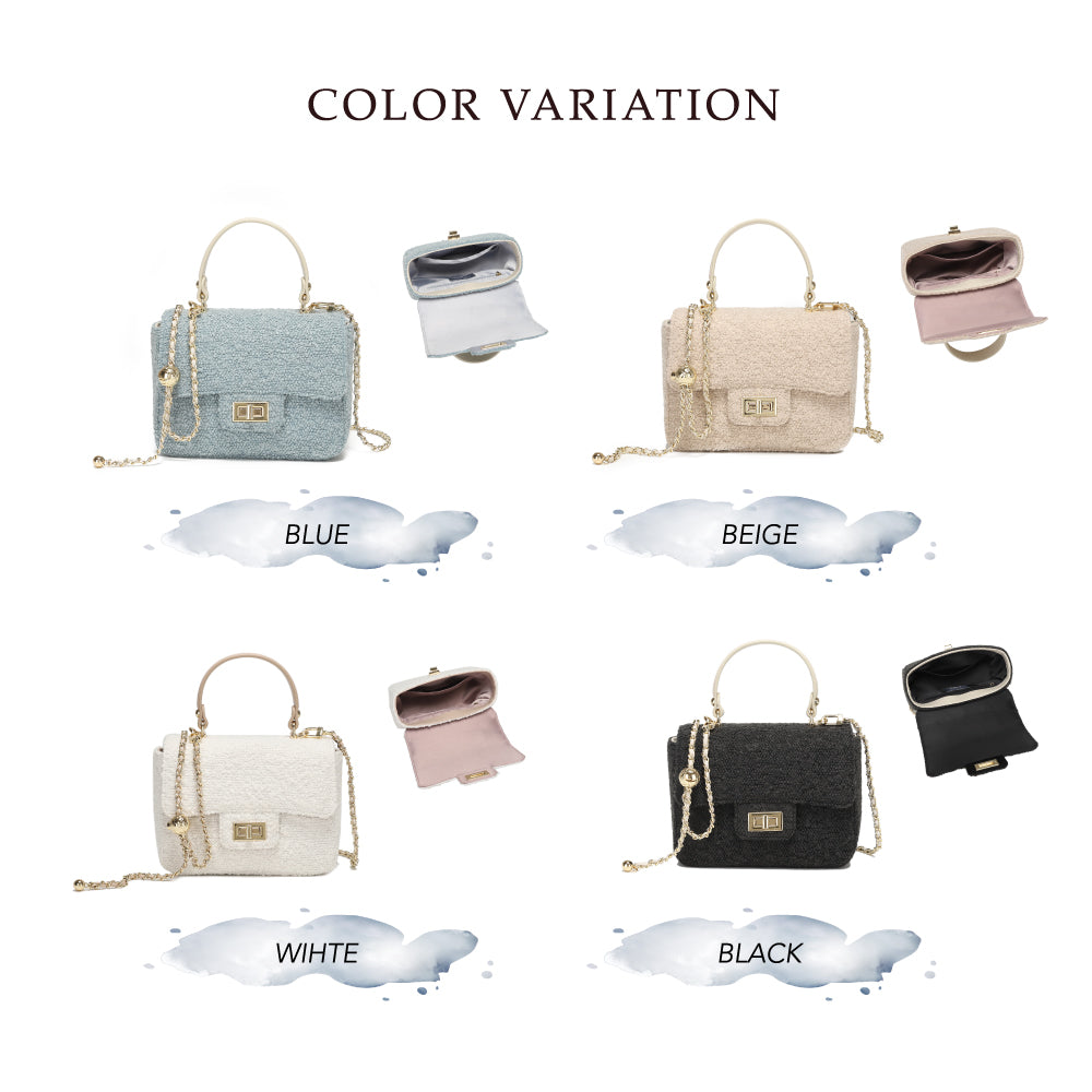 La Closet】2way ツイードバッグ 本革 ハンドル チェーンバッグ