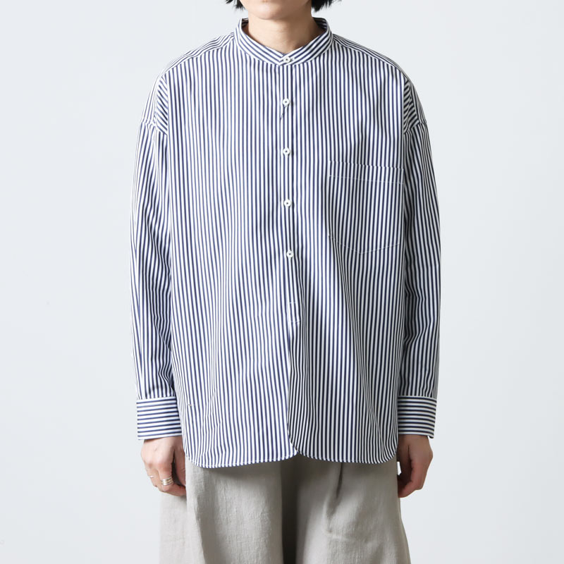 TICCA (ティッカ) ノーカラーシャツ stripe & check
