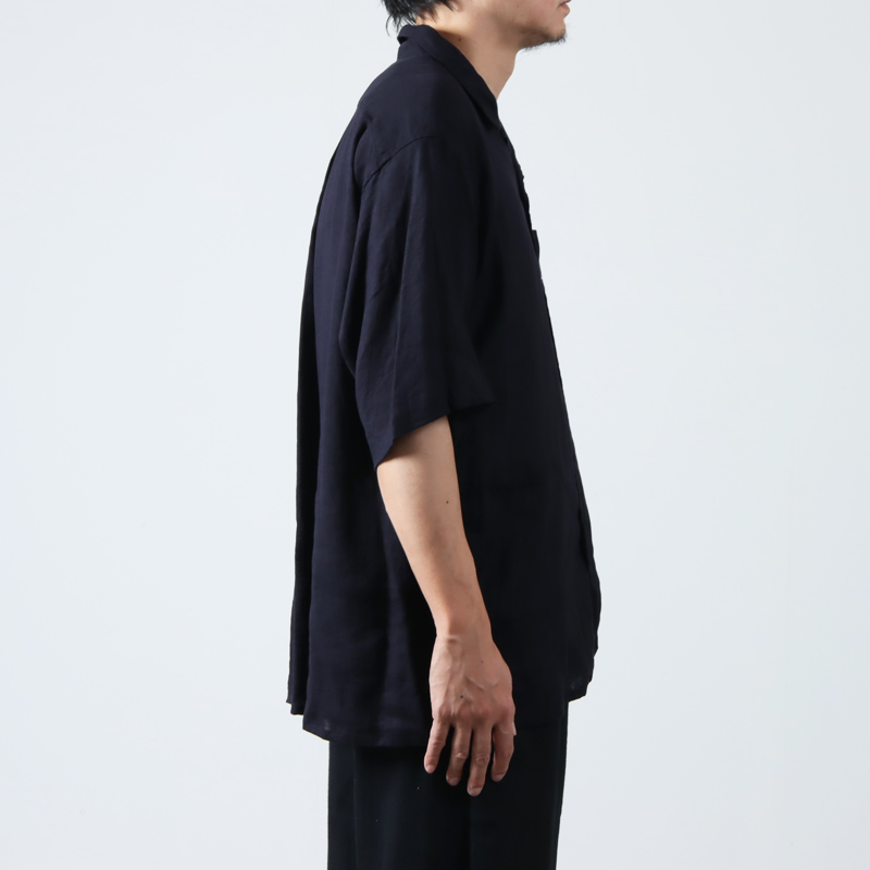 COMOLI ブラックシャツ 100%コットン コモリ オープンカラーシャツ