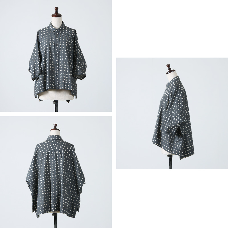 FACTORY (ファクトリー) ペルーコットン ドット柄 カジュアル半袖シャツ