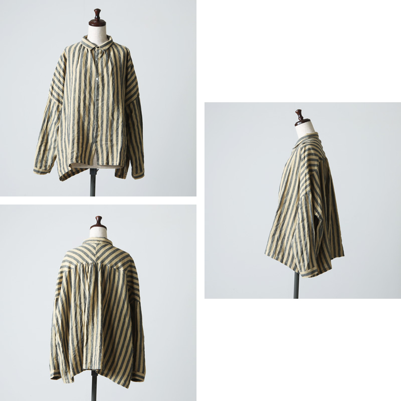 ICHI Antiquites (イチアンティークス) リネンazumadakiストライプシャツ