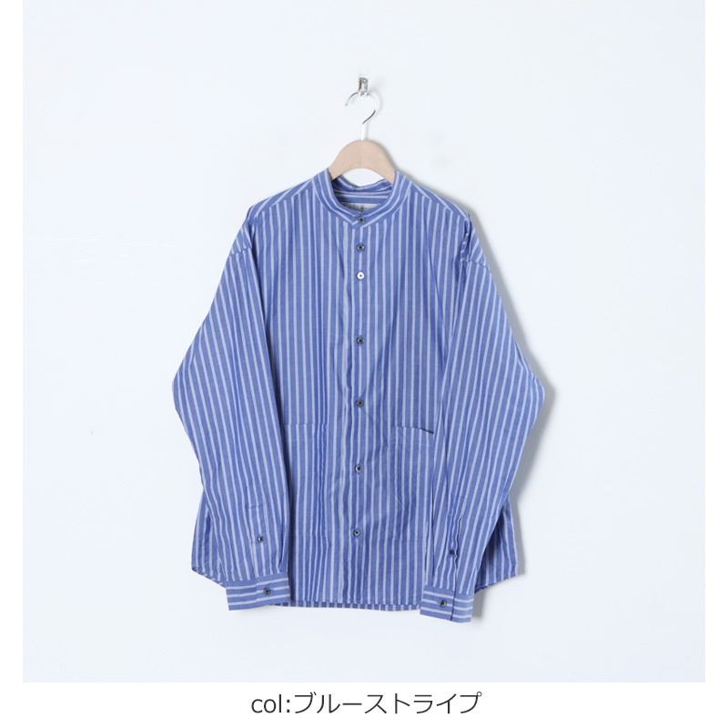 nisica (ニシカ) バンドカラールーズフィットシャツ ストライプ&チェック