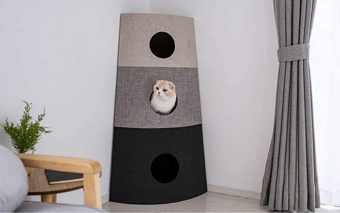 キャットインテリアタワー NECOTAコーナー グレー | ペット用品（猫